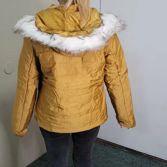 Women's mustard full zip hood jackets Size Medium/Small - Picture 3 of 8
